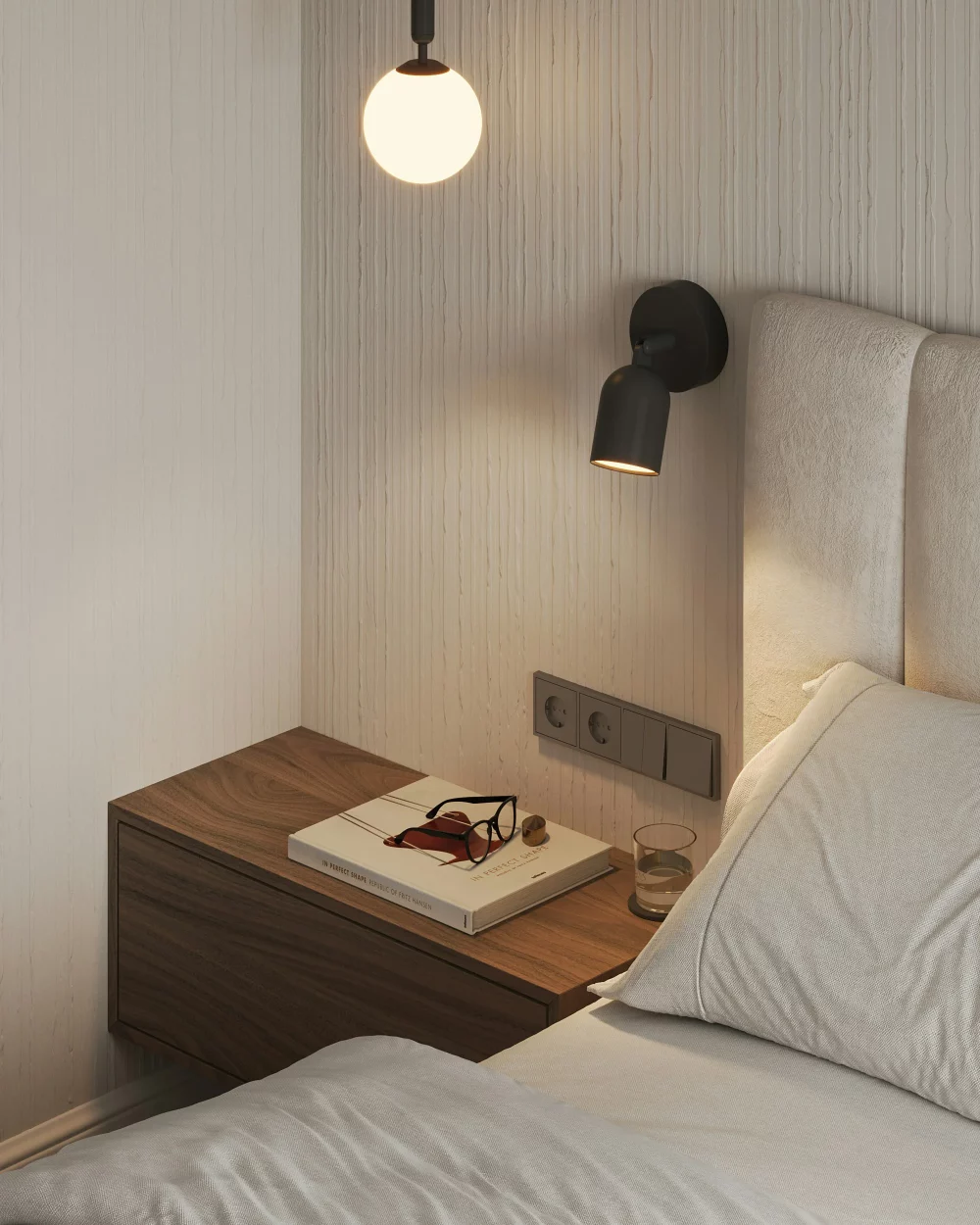 oliver_chambre_table_chevet_cozy_suspension_chambre_lit_amenagement_interieur_decoration_compo_design_noyer_japandi