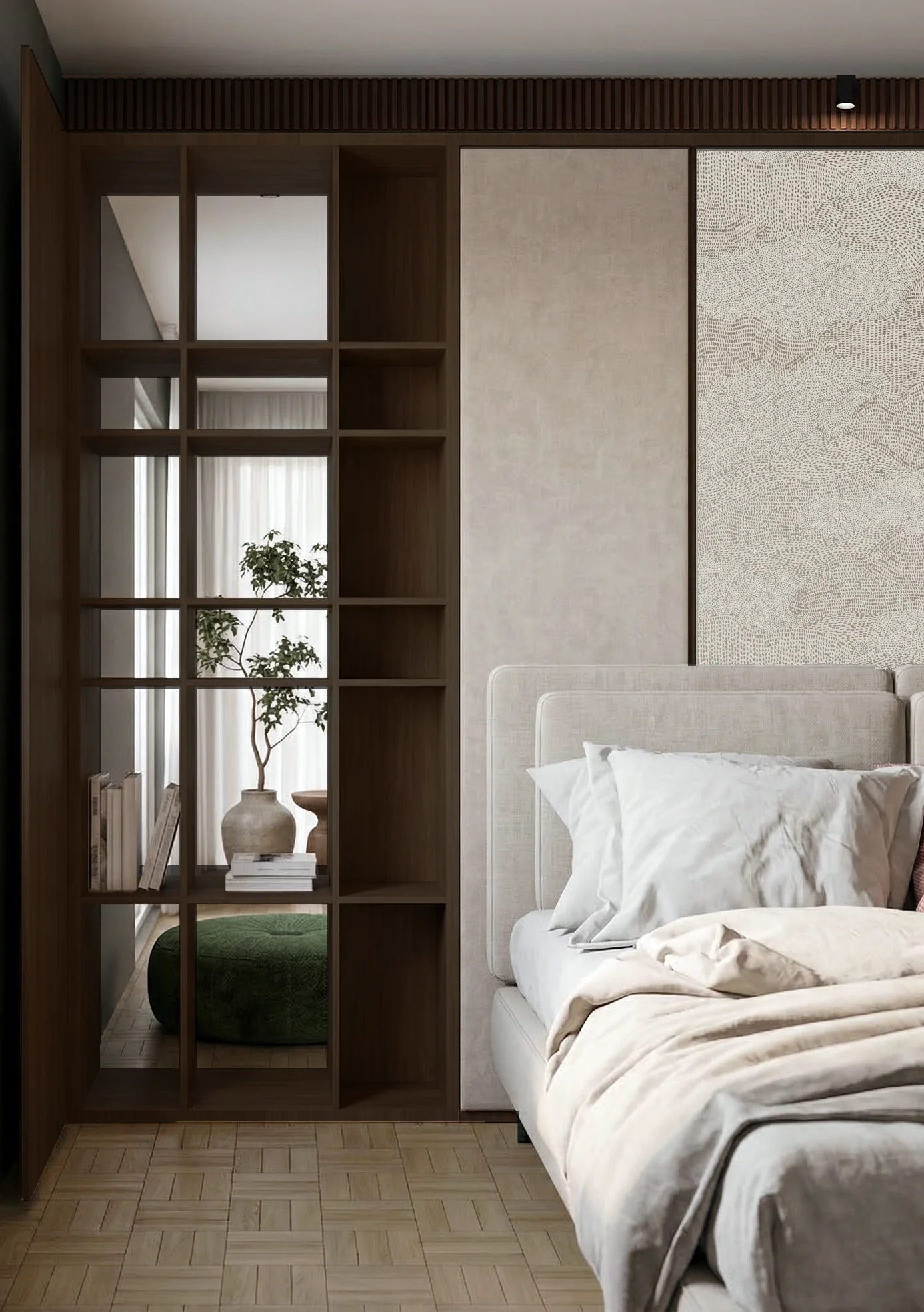 wazemmes_lille_chambre_vue_salon_bibliotheque_surmesure_separation_japandi