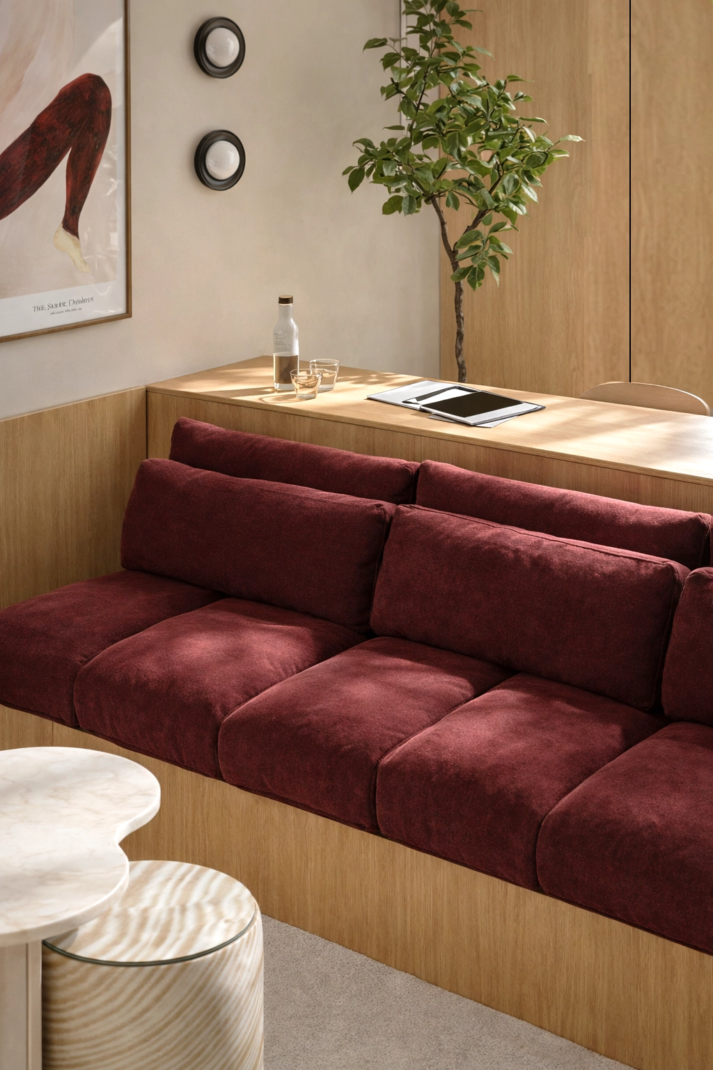 lesquin_salon_canape_closup_location_design_interieur_architecture_decoration_aménagement_couleurs_rouge_bois_composition_vue