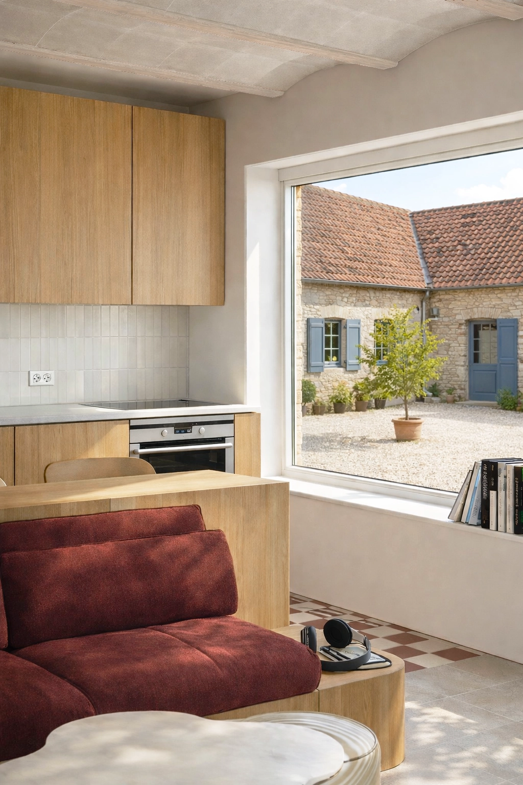 lesquin_salon_location_design_interieur_architecture_decoration_aménagement_couleurs_rouge_bois_composition_vue_exterieur